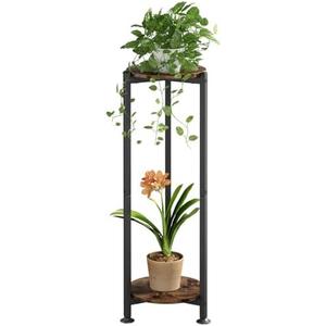 YIZAIJIA Plant Stand Indoor Corner Tall 2 Tier Metal Modern Flower Storage Plant Shelf Holder for Living Room Balcony Garden, Black (2 Tier-Black Round)