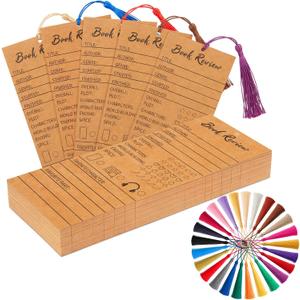 50 pcs Colorful Book Review Bookmarks with 50 Bookmark Tassels Book Tracker Reading Log Page for Readers Bookish Bookworm Gift, Reading Page Tracker for Students Teachers Women (Brown)