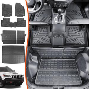 powoq Floor Mat Compatible with 2019-2023 Jeep Cherokee Cargo Mat Backrest Cargo Liner TPE Trunk Floor Liner Replacement for 2019 2020 2021 2022 2023 Jeep Cherokee Accessories(Not for Grand Models)