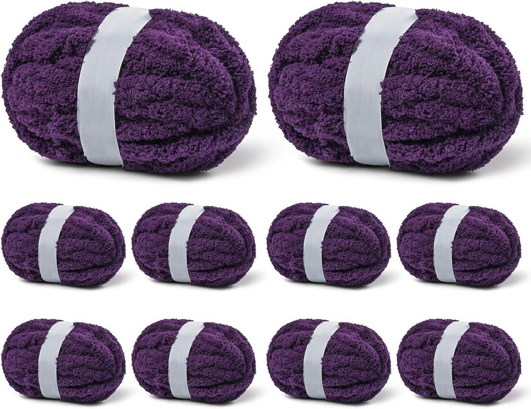 10 Pack Deep Purple Jumbo Thick Yarn,Chenille Yarn for Crocheting, Chunky Yarn for Hand Knitting, Soft Plush Yarns,240yds/70.5oz Super Bulky Blanket Crochet Yarns