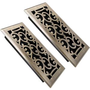 SANYCASA 4x10 Inches Air Floor Vents Register Ease Adjust Air Flow Savannah Design-Heavy Duty Walkable Steel Decorative Floor Vent for Room - Antique Brass Floor Vent Covers - 2 Pack