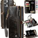 Defencase Compatible with iPhone 16 Pro Max Case Wallet with RFID Blocking Card Holder for Woman Men, PU Leather Magnetic Snap Flip Zipper Strap Wallet Phone Case for iPhone 16 Pro Max 6.9", Coffee