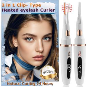 Heated Eyelash Curlers - 2 in 1 Clip- Type Heated lash Curler Best Seller Electric Eyelash Curler LED Display 3 Temp Settings for Makeup Tools USB Rechargeable Natural Curling 24H Long Lasting ye