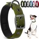 PetiFine Dog Collar for Large Dogs, Neoprene Padded and Adjustable, Reflective Wide Heavy Duty Pet Collars with Durable Metal Belt Buckle for Walking, Green, L