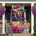 Stained Glass Mushroom Spring House Flag 28x40 Inch Double Sided, Large Burlap Garden Yard Flag for Seasonal Farmhouse Outside Outdoor Decor