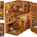 Cutefun Book Nook Library Kit, DIY Miniature Dollhouse Booknook Kits for Adults Teens, 3D Wooden Puzzle Bookend Bookshelf with LED Light & Dust Cover (Eternal Bookstore)