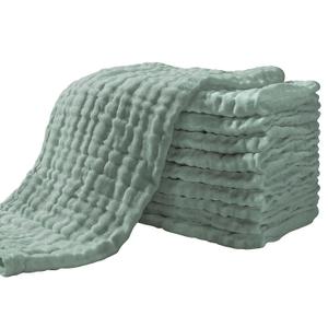 Yoofoss Muslin Burp Cloths for Baby 10 Pack 100% Cotton Baby Washcloths for Boys Girls Large 20''X10'' Super Soft and Absorbent Dark Green