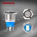 DaierTek 12V Latching Push Button Switch Marine Waterproof Round Blue LED Pushbutton Switch 19mm 12 Volt DC Ring Illuminated Metal ON Off with Label Sticker for Boat Car -6pcs