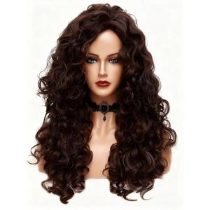 Rugelyss Long Wavy Wigs 28 Inches Natural Dark Brown Synthetic Kinky Curly Hair Wig for Women or Cosplay(dark brown)
