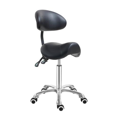 Antlu Saddle Stool Chair with Back Support, Ergonomic Esthetician Stool Chair for Salon Tattoo Spa Medical Dentist Clinic (with Adjustable Backrest, Black), 20"D x 15"W x 28"H