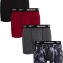 Reebok Mens Boxer Briefs - 4 Pack Stretch Performance Moisture Wicking Mens Underwear Boxers with Contour Pouch (Sizes: M)