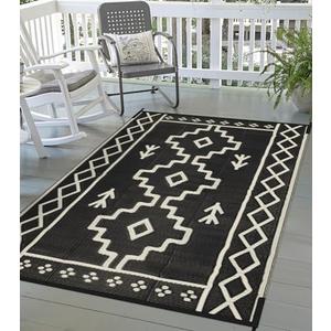 Uphome Outdoor Rug Mat Waterproof 5x8 ft, Reversible Outdoor Plastic Straw Rug, Black Boho Patio Rug, Foldable RV Camping Rug, Indoor Outdoor Area Rug for Backyard Deck Pool Balcony Picnic, 5'x8'