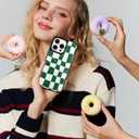 SOKAD Checkered Wallet Case for iPhone 16 Pro with Card Holder, Cute Checkerboard Design for Women Girls, Slim Soft Leather 2 Card Slots Protective Shockproof Phone Case, Green