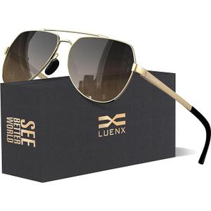LUENX Aviator Sunglasses for Men Women Polarized New Shades Large Metal Frame - UV 400 Protection