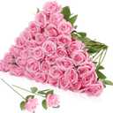 36 Pcs Silk Pink Roses Bouquet Bridal Artificial Flowers Mothers Day,Fake Rose Long Stem Realistic Artificial Flowers Bulk for Wedding Bouquet Ball Arrangement Centerpiece Party Decor