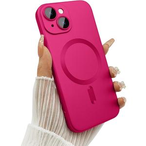 Magnetic case for iPhone 13 Phone Case for Women/Men, Matte Luxury Soft Metallic Luster Design with Camera Lens Protector, Compatible with Magsafe Case for iPhone 13 6.1"-Hot Pink