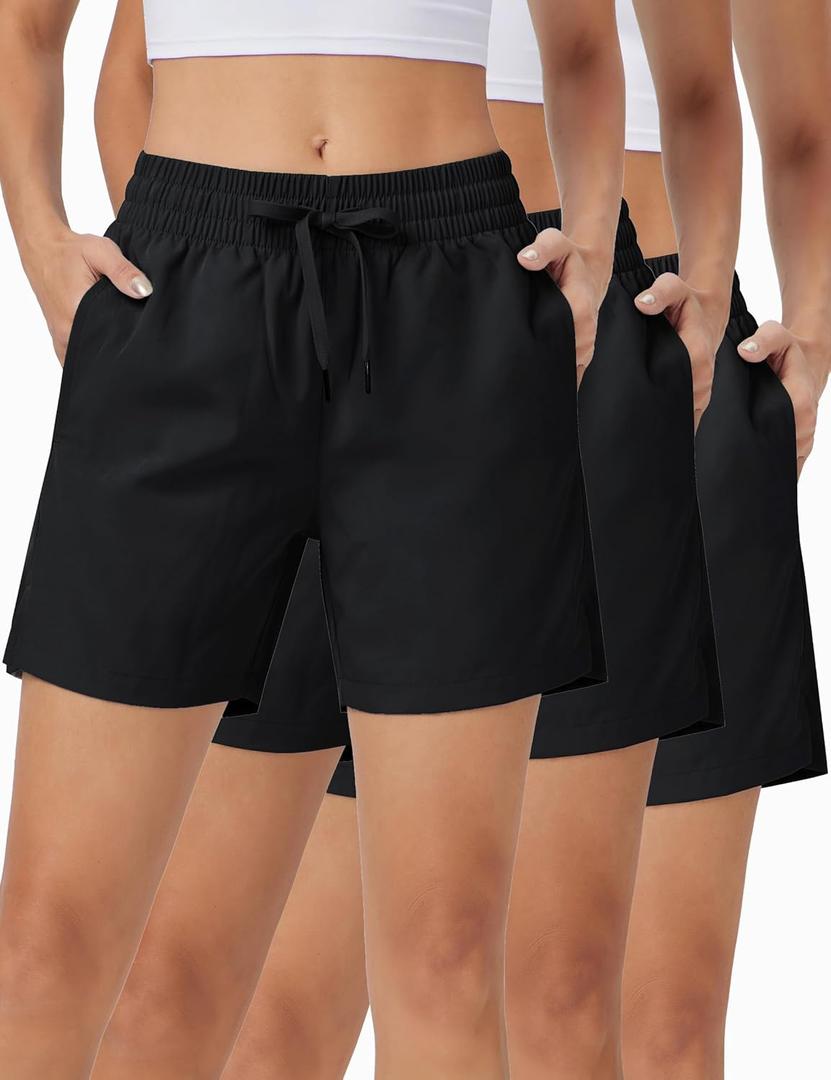 ZUTY 3 Pack 5" Womens Athletic Shorts Basic Running Shorts Lightweight Quick Dry Gym Workout Shorts with Pockets (Large)