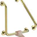 Polished Gold L-Shaped Grab Bar 16x16 Inch + Knurled Shower Grab Rail 20 Inch, Zepolu Stainless Steel Angled Toilet Safety Bar, Bathroom Mobility Aid Handrail, Balance Support Assist Bar for Senior