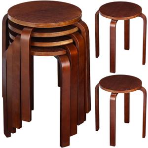 FairySandy Stackable Bentwood Stools, 18 Inch Height Black Wooden Backless Counter Chairs with Round Top, Portable Stool for Kitchen Dining Classroom Home Living Room Furniture(Dark Coffee,4 Pieces), 15.5" x 15.5" x 18"