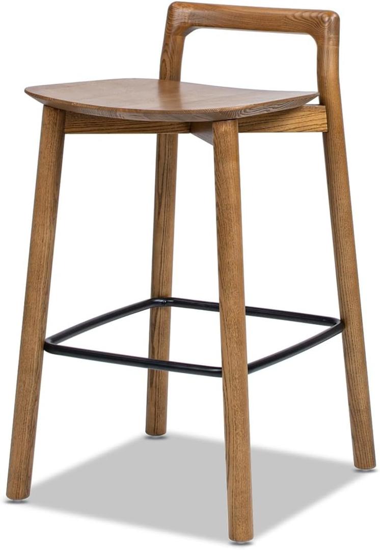 Jennifer Taylor Home Sven 26.5" Modern Minimalist Low Back Wood Counter Stool, Dark Brown Walnut Ash Wood