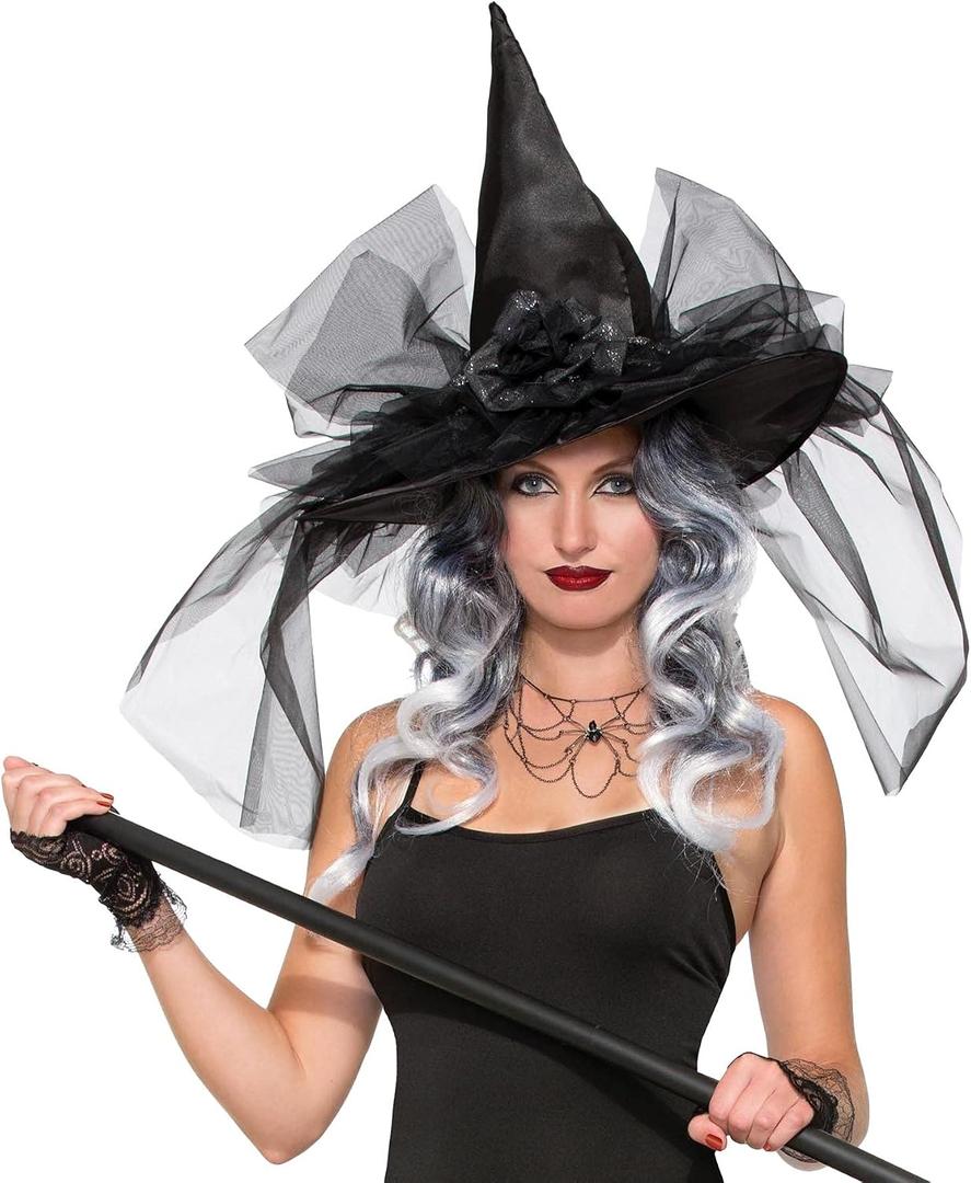 Rubies Deluxe Witch Hat with Tulle for Adults, Women's No Size (Black)