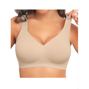 PoseFree Womens Seamless Wireless Supportive Bra Push Up Comfort Soft No Underwire Full Coverage T-Shirt Bra, Size 2XL