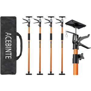 4PK Support Pole, Steel Telescopic Adjustable 3rd Hand Support System, Support Rod, Supports up to 154 lbs Construction Rods for Cabinet Jacks Cargo Bars Drywalls Extends from 49 Inch to 114 Inch