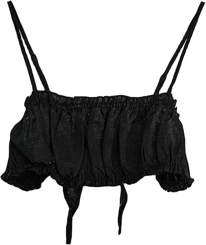 Women's Summer Casual Tie Back Open Back Crop Cami Tops, Size L