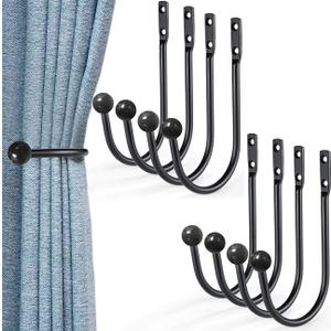 Meetart Decorative Curtain Drapery Holdbacks, Curtain Tiebacks Simple Vintage Rustic Style Decor8 Pack, BlackCome with Screws