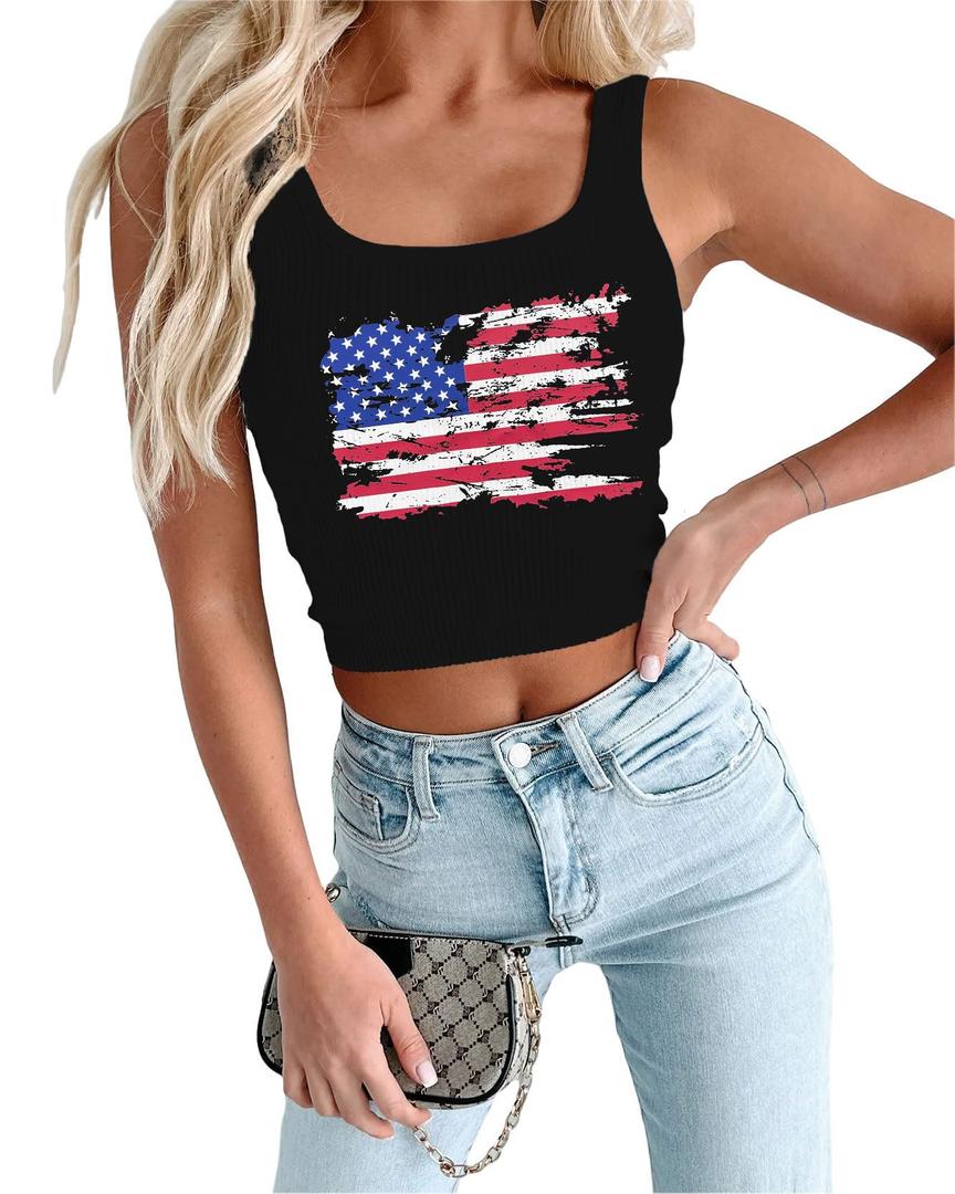 USA Crop Tops for Women American Flag Tank Top Patriotic 4th of July Tops (XL)