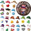35 Pcs Holiday Interchangeable Highland Cow Welcome Sign Highland Cow Seasonal Wooden Hanging Door Decor Easter Farmhouse Hanging Sign for Front Door Patriotic Party Decoration (Colorful)