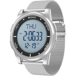 Beeasy Digital Watch Waterproof with Stopwatch Alarm Countdown Dual Time, Ultra-Thin Super Wide-Angle Display Digital Wrist Watches for Men Women (Silver) Beeasy Digital Watch Waterproof with Stopwatch Alarm Countdown Dual Time, Ultra-Thin Super Wide-Angle Display Digital Wrist Watches for Men Women (Silver)