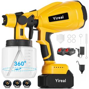 Cordless Paint Sprayer with Battery Powered,Spray Paint Gun with 2 of 2000mAh 2 of 800ML Containers 3 Copper Nozzles, Electric Paint Sprayer Gun for House Painting Furniture Cabinets Fence Wall Hom