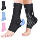 Ankle Brace with Silicone Pad, Ankle Brace (1 Pair) for Women and Men with Adjustable Strap, Compression Support Sleeve Relief for Sprained Ankle, Plantar Fasciitis, Heel Spurs, Black M