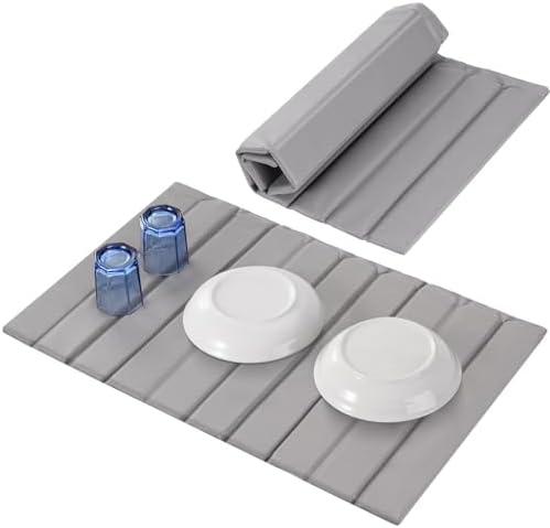 Oxydrily Large Stone Dish Drying Mat for Kitchen Counter, Ultra Absorbent Diatomaceous Earth Mat with PU Leather Cover Stain-resistant Quick Drying, Collapsible Stone Mats for Dishes Cups 23.6"x15.3"