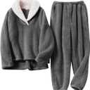 Arssm Mens Fluffy Pajamas Set 2 Piece Fleece Pjs Loose Plush Winter Warm Cozy Loungewear Sleepwear (Gray, M)