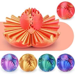 Gear Ball 3D Printed Spin Ball or Cube Fidget Toy,Gear Sphere Fidget Toy,Fidget Ball Gear Toy for Stress and Anxiety Relief, Stress Ball GearSphere Desk Toy for Adults & Kids(Golden Red, 3.1 Inch)