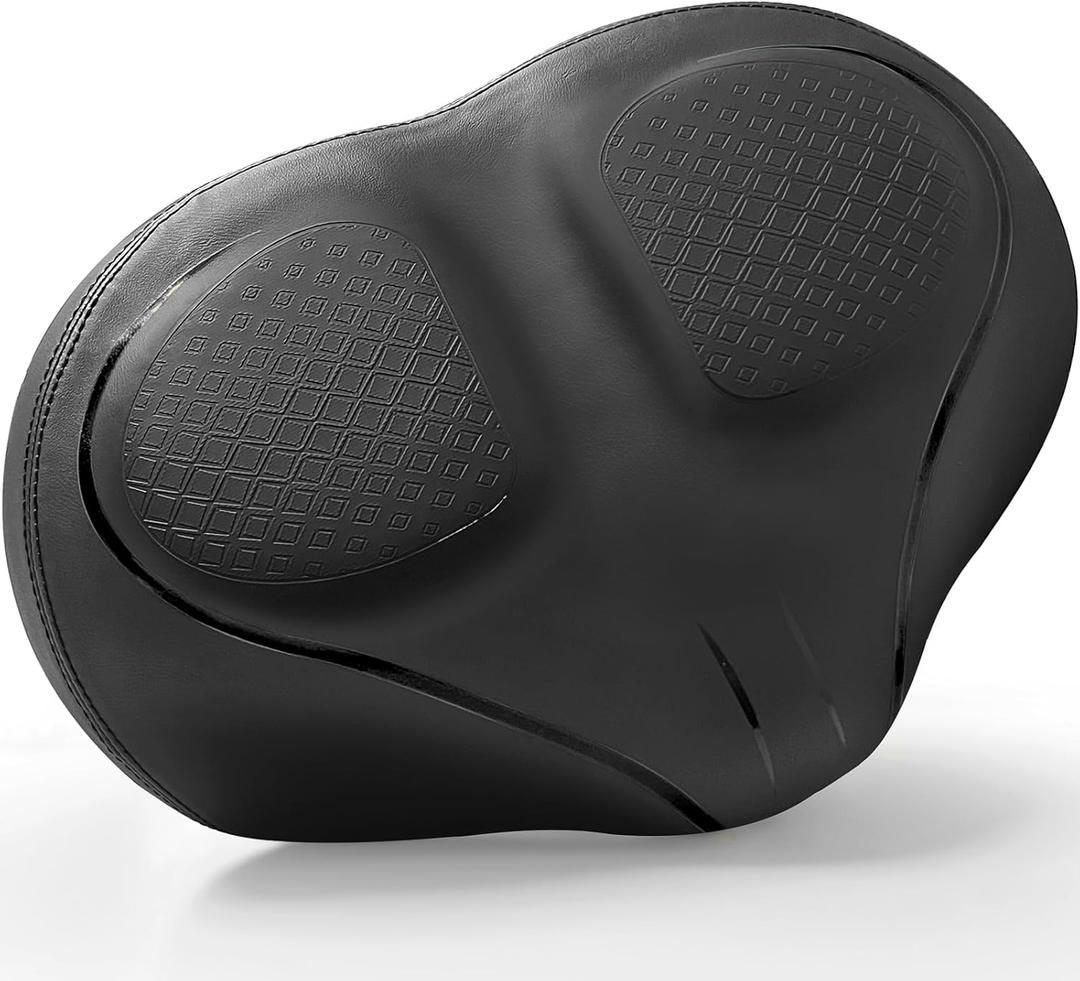 Xmifer Oversized Bike Seat - Comfortable Bicycle Saddle, Middle Groove Design, 2.95" Thick Memory Foam, Universal Fit Indoor Outdoor, Exercise or Road Bikes (Noseless Black)