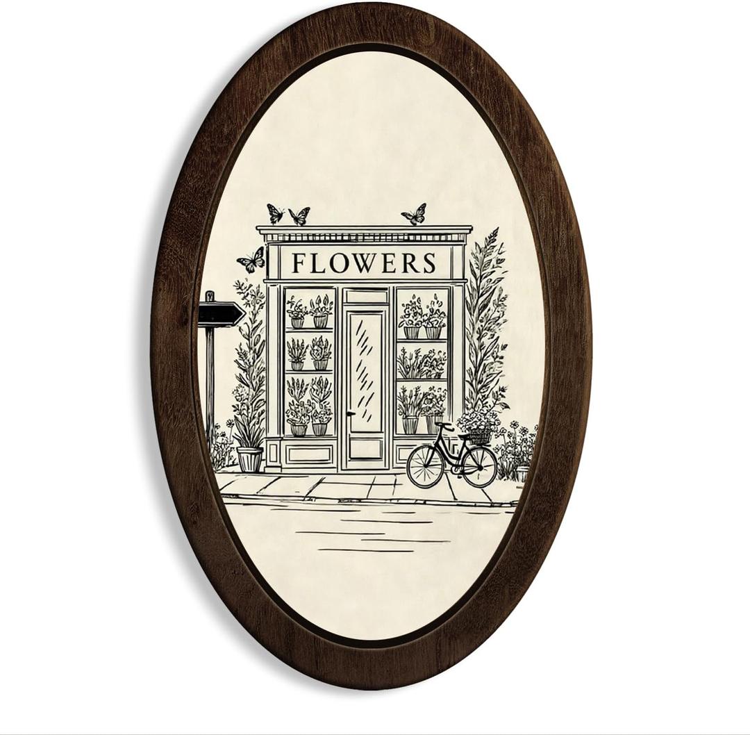 Dilemat Vintage Flower Oval Wall Art Decor,Cottagecore Floral Framed Wall Art, Rustic Country Neutral Flower Shop Oval Wall Hanging Decorations for Home Living Room Shop Decor 14.56x9 Inch