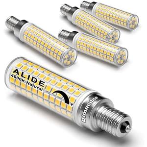ALIDE E12 100W Dimmable Candelabra LED Light Bulbs Equivalent, Natural White 4000K,1000 Lumen C7 T6 Dimmable E12 10W LED Chandelier Bulbs for Ceiling Fan Pendant Salt Lamp,5 Pack