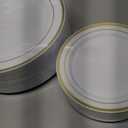 FOCUSLINE Gold Plastic Plates Set of 60, Disposable Plates with Gold Rim 30 Dinner Plates 10" and 30 Salad Dessert Appetizer Plate 7", Elegant Fancy Heavy Duty Wedding Party Plates