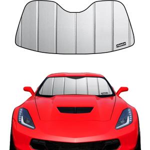 Pigenius Windshield Sunshade for Chevy Corvette C7 2014-2019, Premium Grey Leather Finish