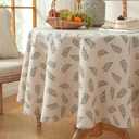 Round Leaf Tablecloth-Washable Linen Table Cloth-Green Vintage Design for Indoor Outdoor Dining,Picnic,Restaurant Decor