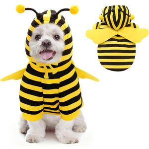Idepet Halloween Pet Bee Costume, Dog Hoodie Cat Outfit Cute Cosplay Puppy Clothes Funny Bumble Bee Pet Apparel for Small Dogs and Cats (Medium)