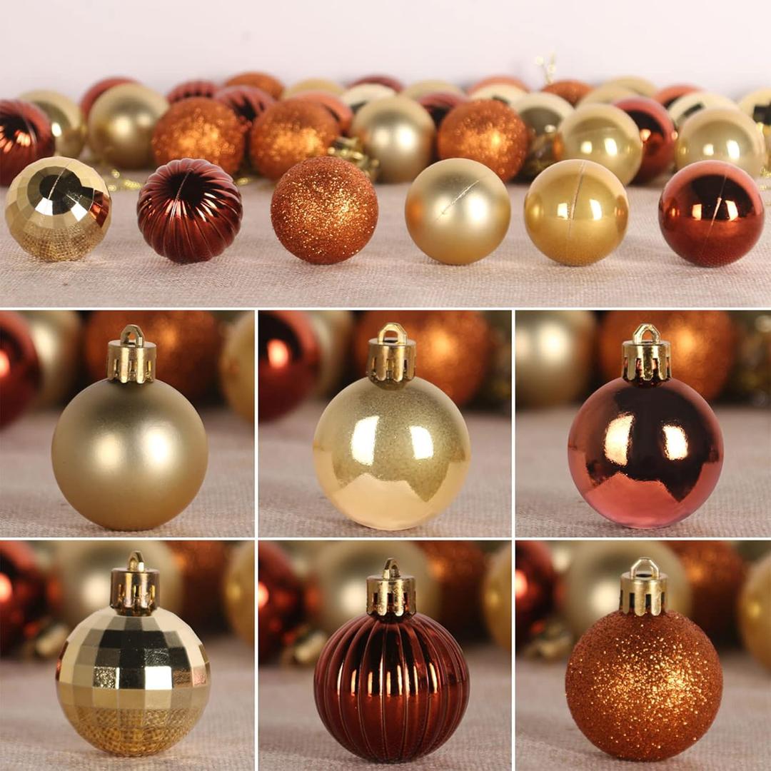 Bronze & Gold 2.5" Christmas Balls Christmas Tree Decoration Ornaments Shatterproof Hanging Balls for Birthday Halloween Holiday Wedding Decorations Set of 36pcs