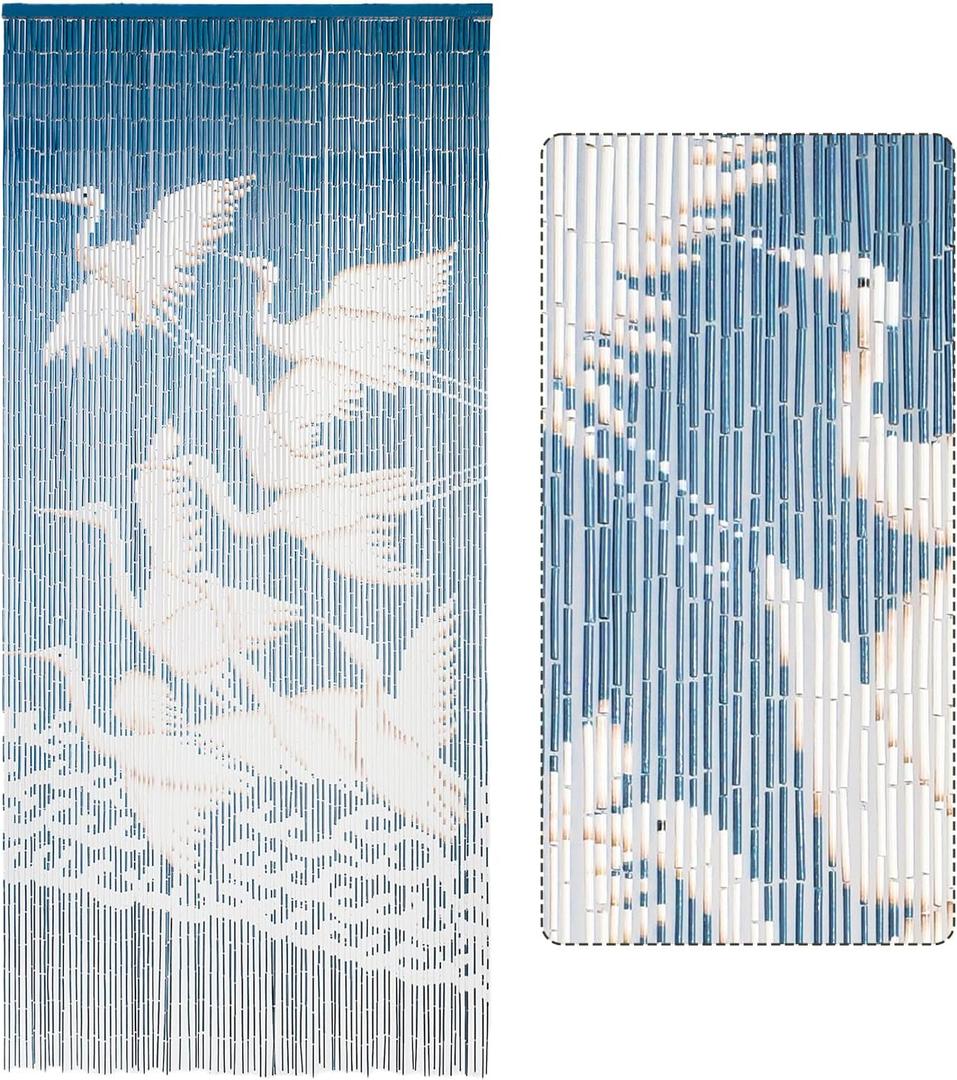White Stork Wooden Beaded Curtain for Doorways (79"" x 36"") Handmade 90 Strings Wooden Door Beads, Beaded Door Curtain for Privacy, Boho Room Divider Decor, Decorative Hanging