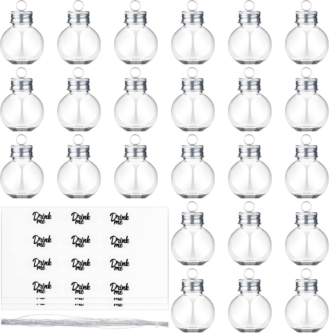 Sdfsdf 24 Pieces Christmas Booze Balls Fillable Booze Tree Ornaments Clear Plastic Round Christmas Ornaments Pendant Ball with Stickers for Holiday Wedding Party Decor, Silver