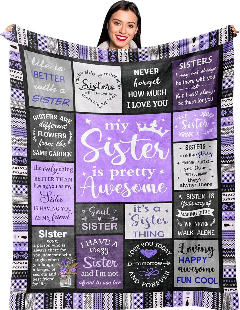 Sister Gifts from Sis, Sisters Birthday Gift Idea, Best Sister Ever Gift for Women, Birthday Gifts for Sisters, Sis Soft Purple Throw Blanket 60" x 50"