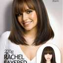 FANCEE Highlight Layered Wigs with Bangs 14 Inch Short Mixed Brown Glueless Ready-to-Go Straight Synthetic Bob Wigs for Women Realistic Scalp Daily Cosplay Use