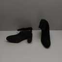 Coutgo Women's Mid Calf Slouchy Boots Suede High Heel Zip Stacked Chunky Block Round Toe Booties (6.5, Black)